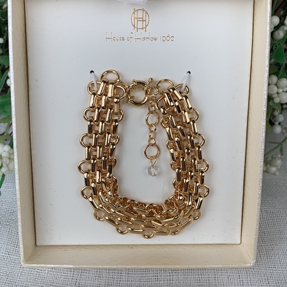 NIB HOUSE OF HARLOW 1960 Woven Chain Link Bracelet in Gold - Picture 3 of 3